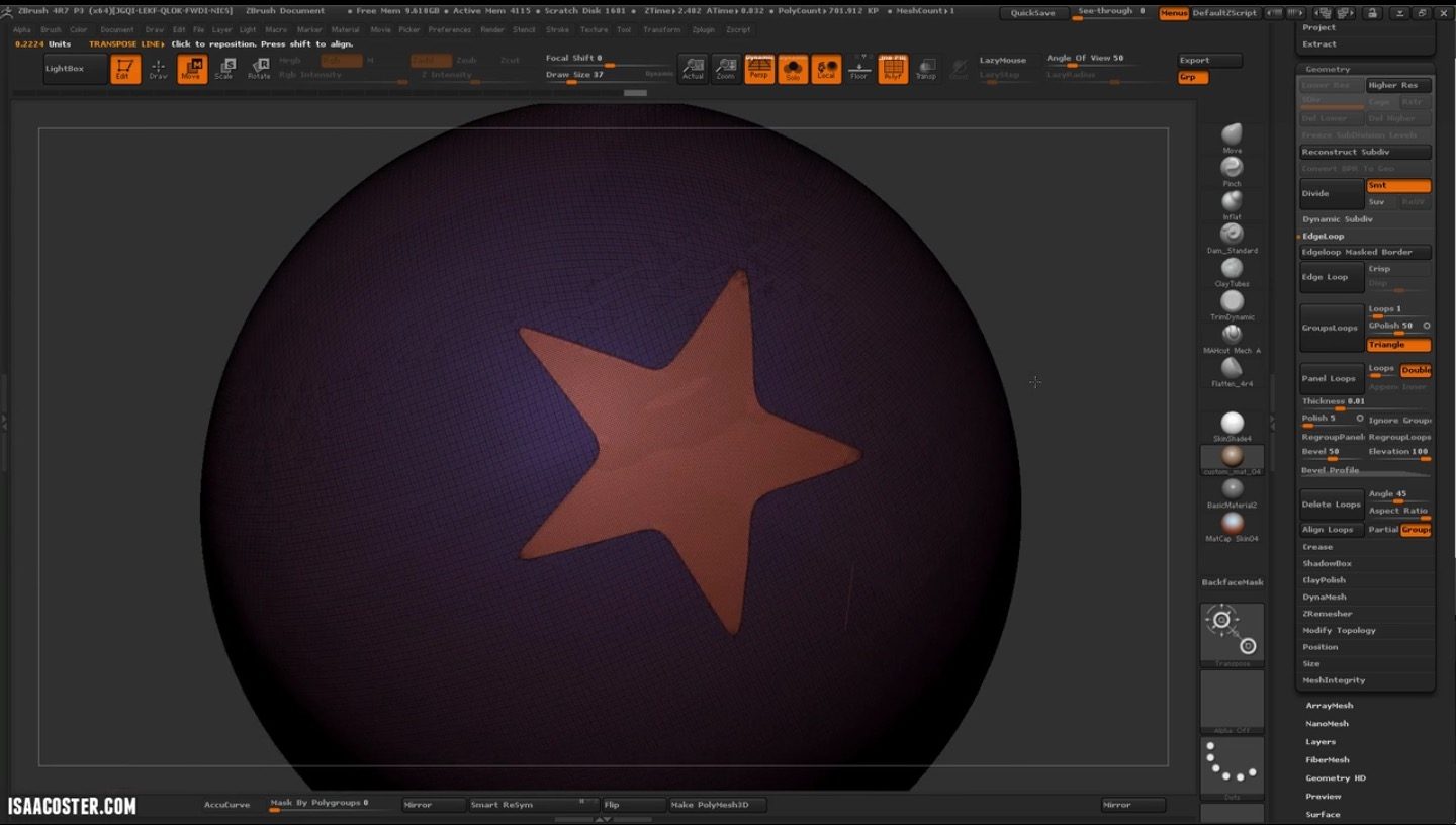 Creating clean extrusions using masking in Zbrush