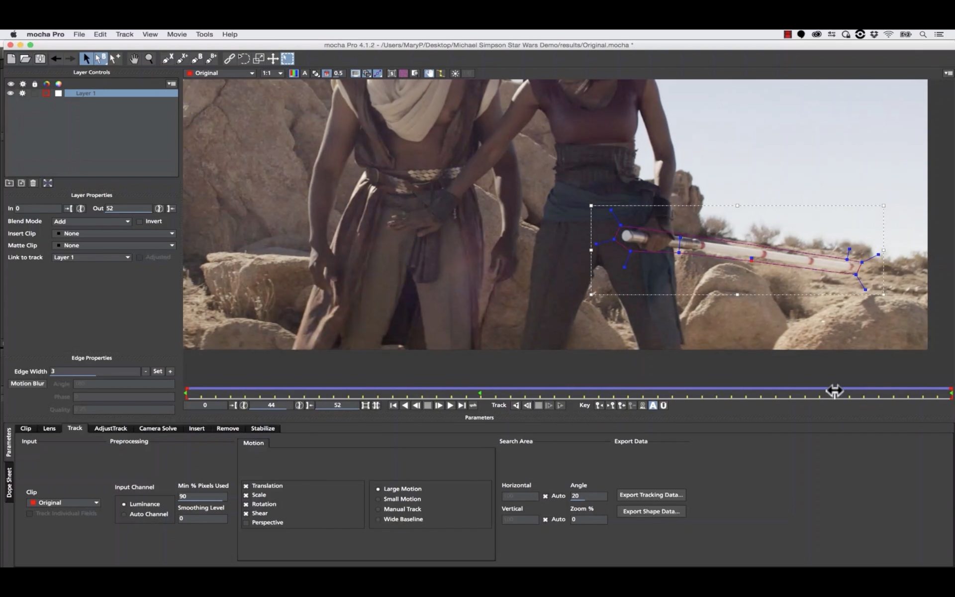 Multi-Plane Lightsaber Remove with mocha Pro