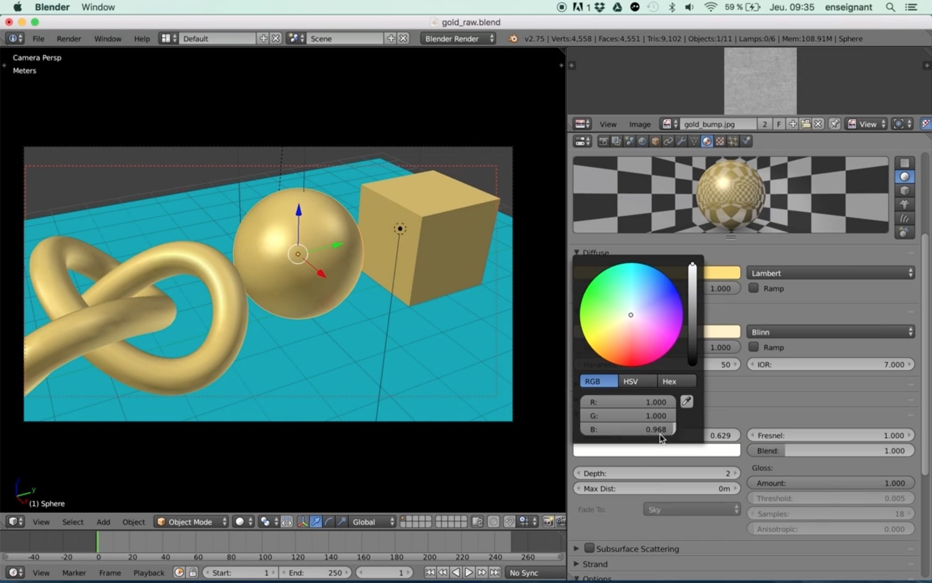 Blender tutorial: Raw gold material setup