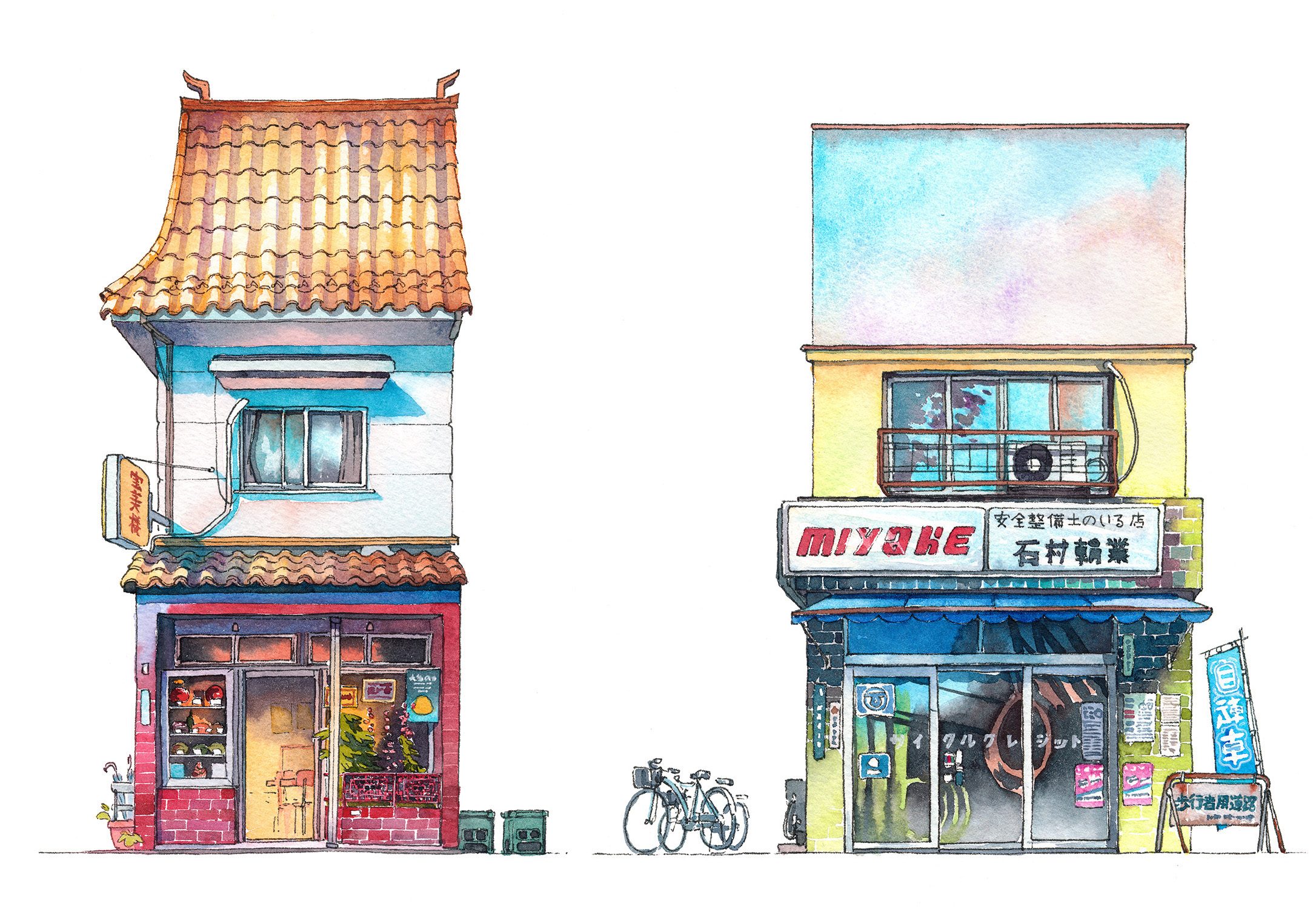 Tokyo Watercolor Storefronts Series by Mateusz Urbanowicz