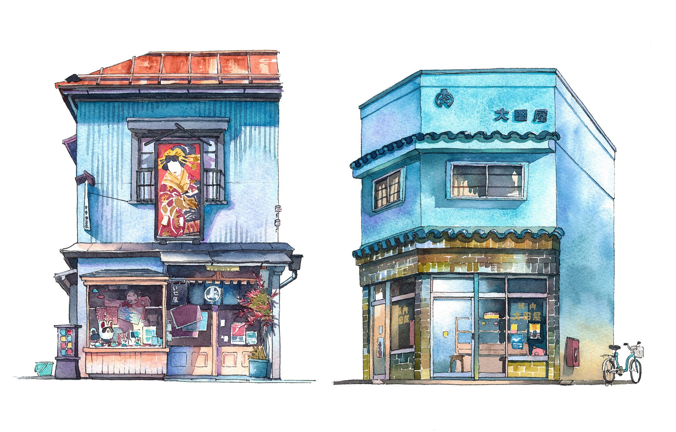 Tokyo Watercolor Storefronts Series by Mateusz Urbanowicz