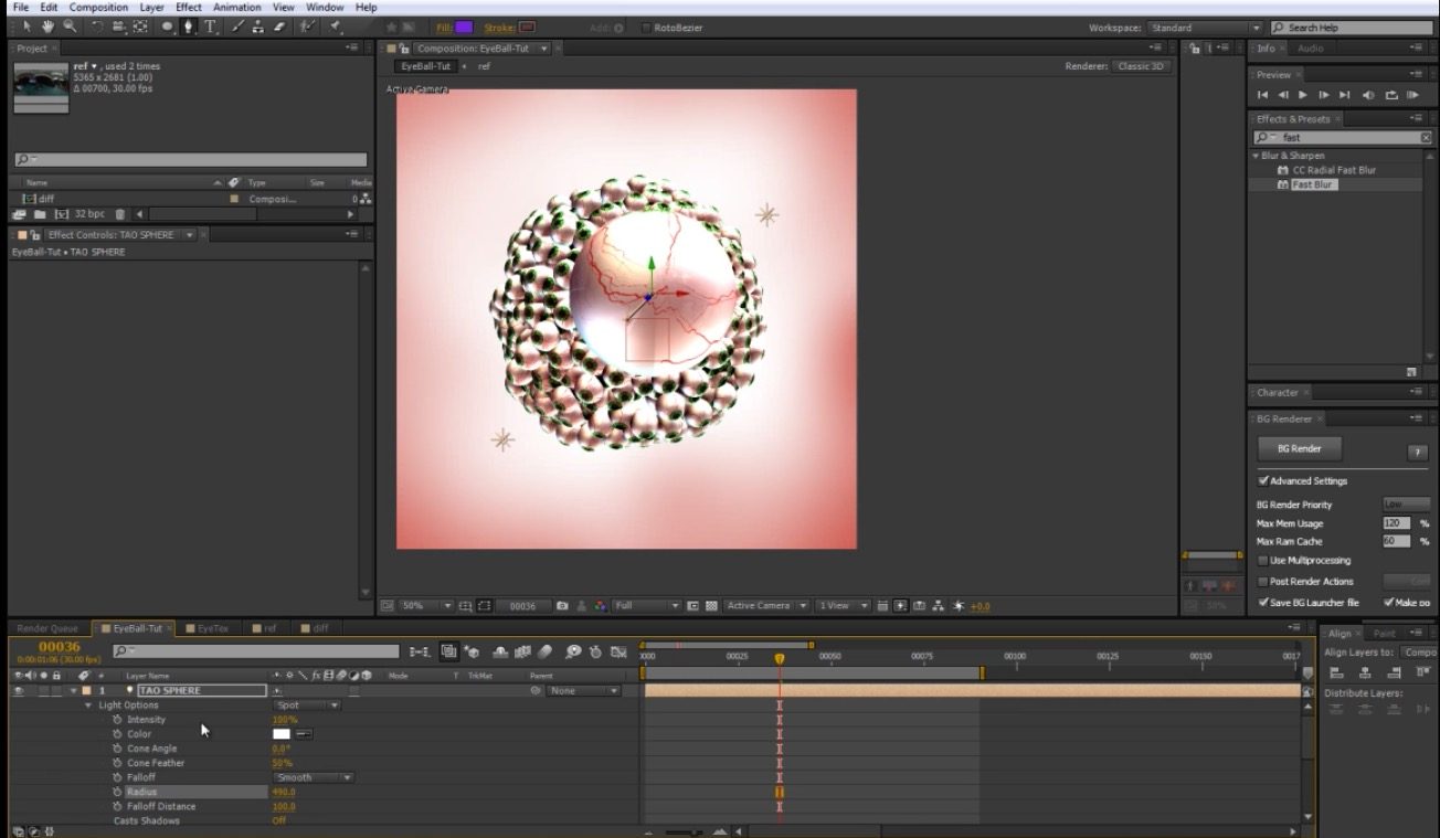 Create a sphere of creepy eyes with Trapcode TAO in After Effects