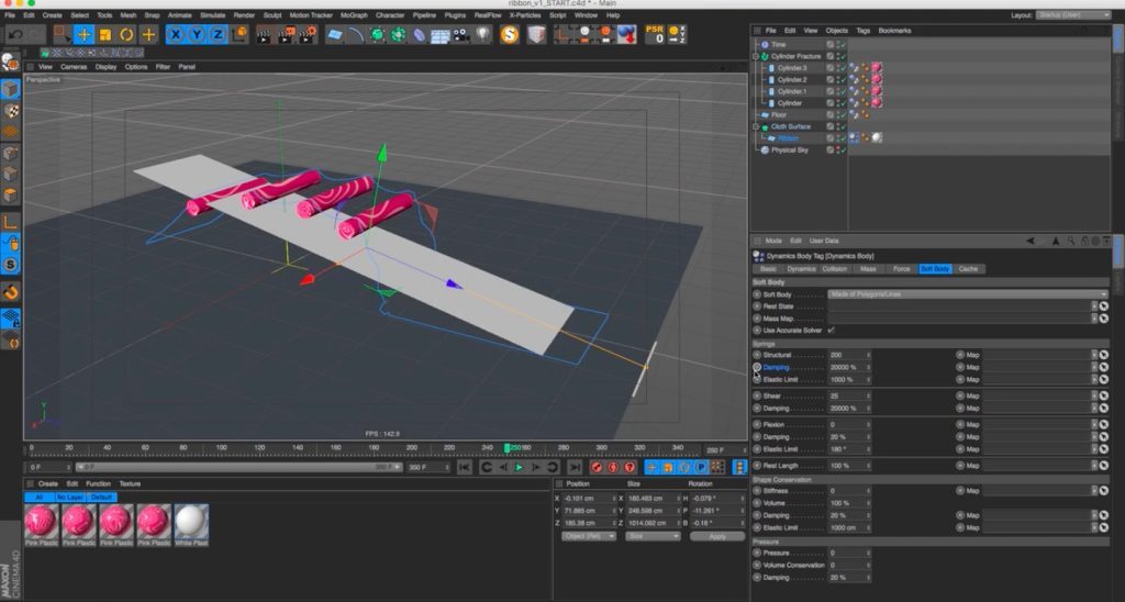 Using Softbody Dynamics to Create Dynamic Ribbons