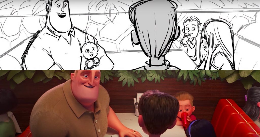 from Storyboard to Final frame - Awkward Parr Family Dinner