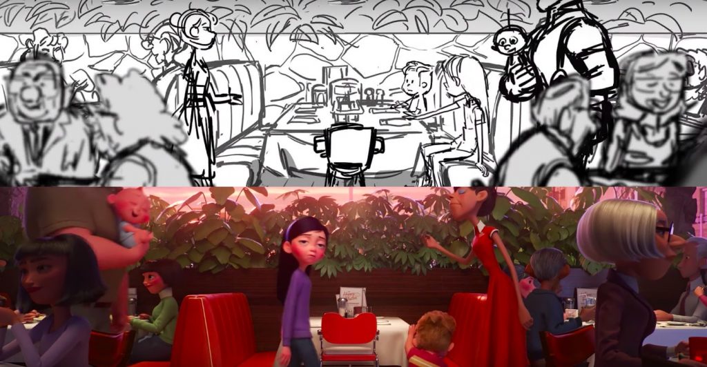 from Storyboard to Final frame - Awkward Parr Family Dinner